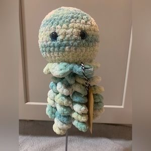 Newly made crocheted jelly fish.
